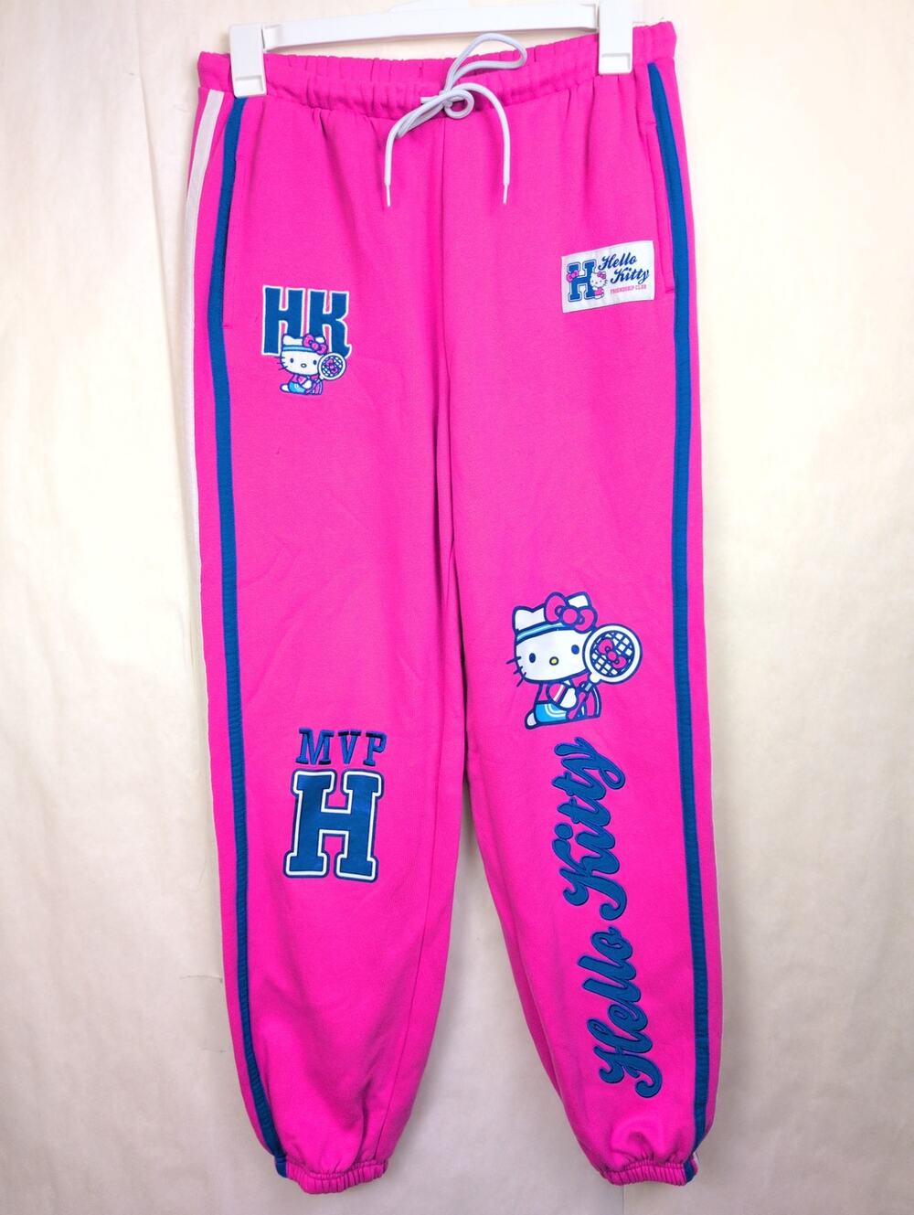 Hello Kitty San Rio embroidered tennis pink joggers Size Large Preppy Athletic